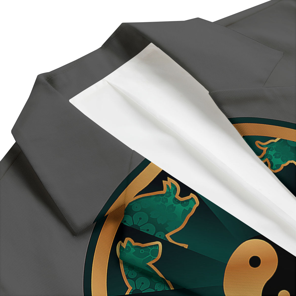 Chinese Zodiac Gold And Green Print Men's Blazer-grizzshop