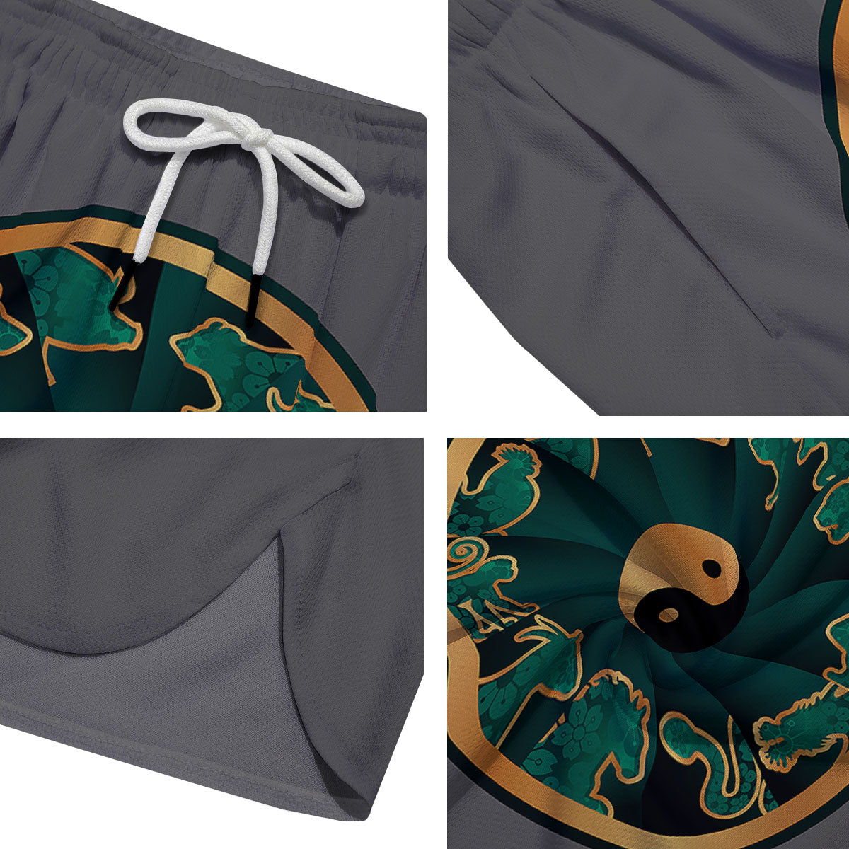 Chinese Zodiac Gold And Green Print Men's Running Shorts-grizzshop