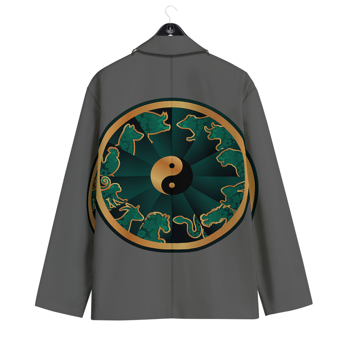 Chinese Zodiac Gold And Green Print Men's Sport Coat-grizzshop