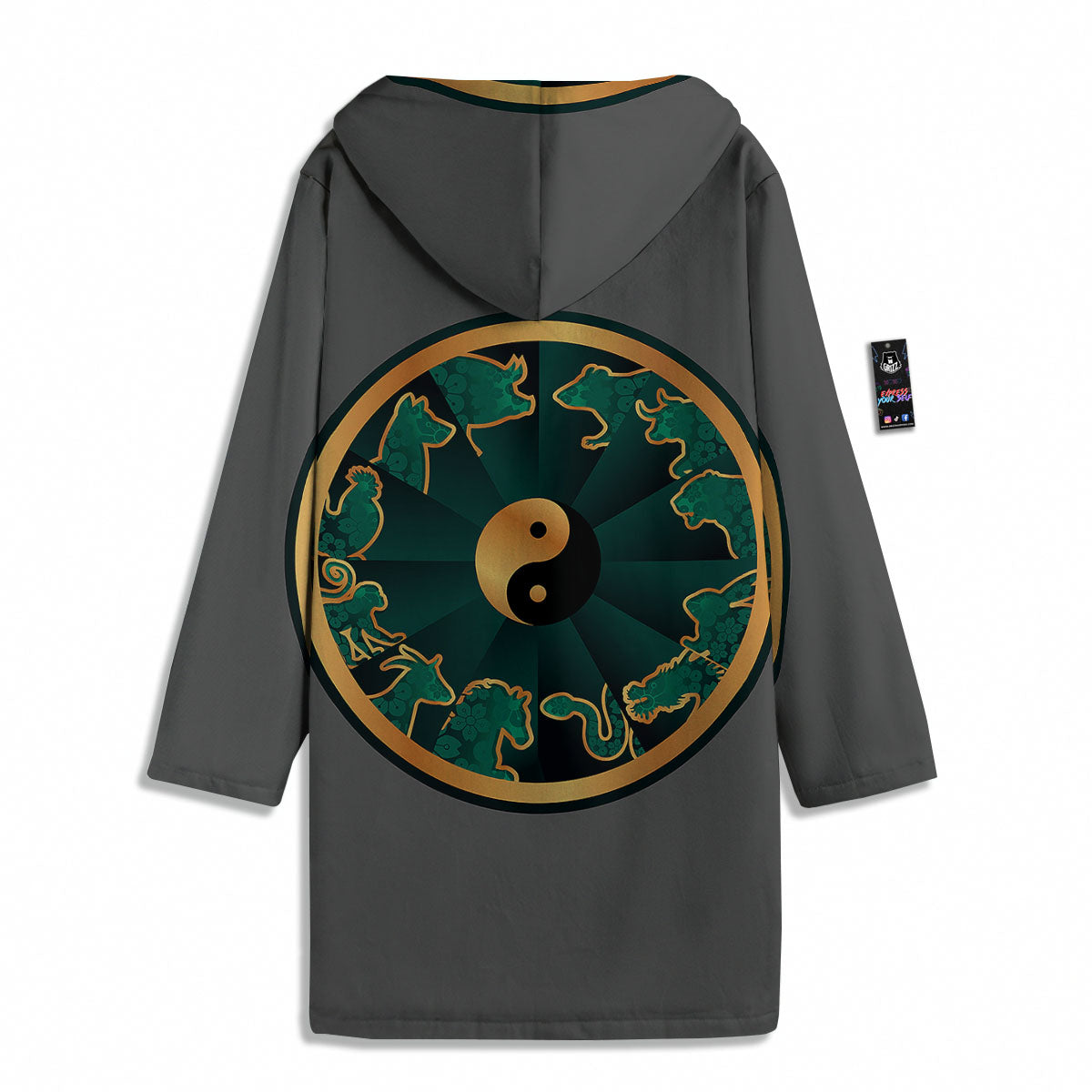 Chinese Zodiac Gold And Green Print Men's Windbreaker Jacket-grizzshop