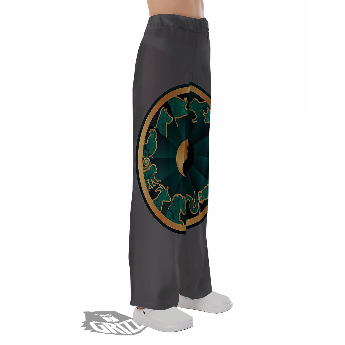 Chinese Zodiac Gold And Green Print Pajama Pants-grizzshop