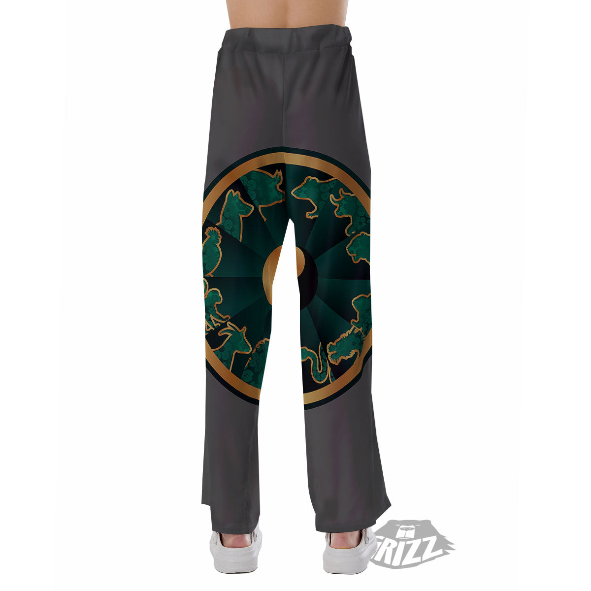 Chinese Zodiac Gold And Green Print Pajama Pants-grizzshop