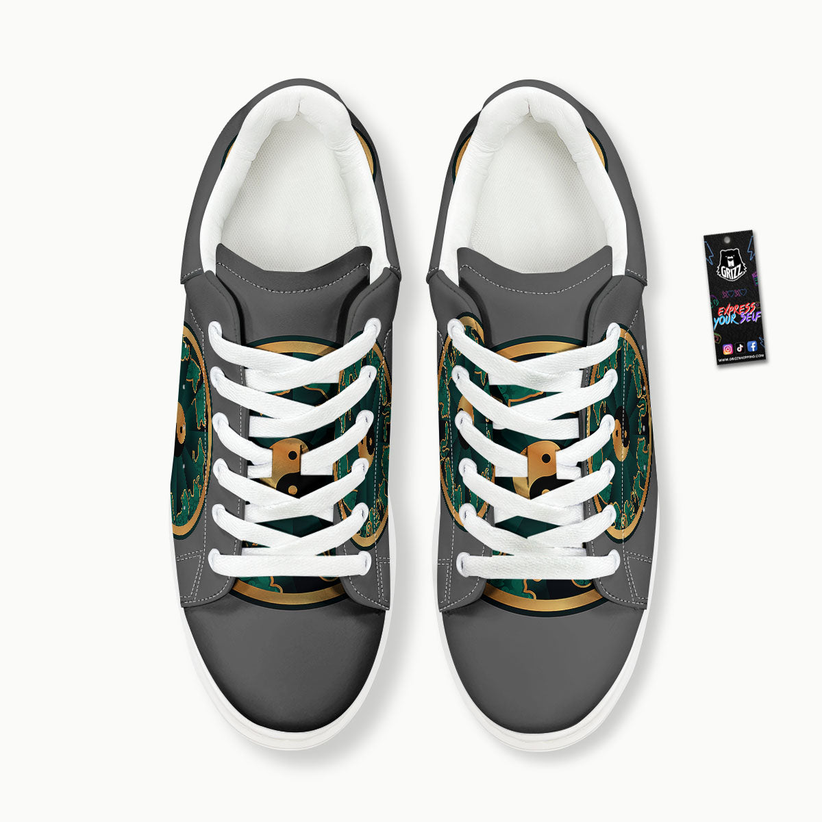 Chinese Zodiac Gold And Green Print Platform Shoes-grizzshop