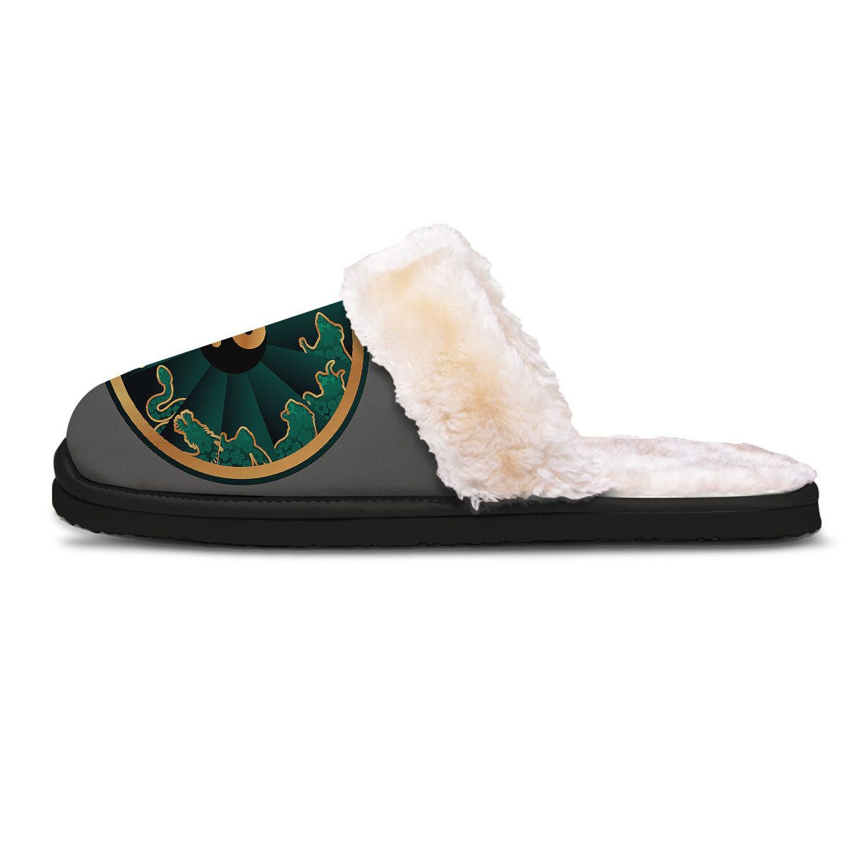 Chinese Zodiac Gold And Green Print Slippers-grizzshop