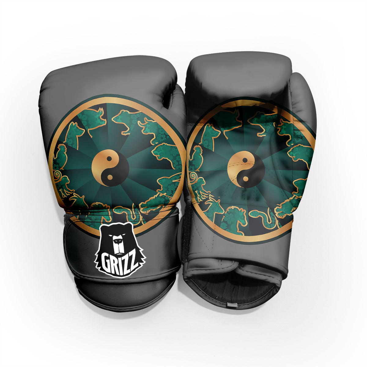 Chinese Zodiac Gold And Green Print Pro Boxing Glove