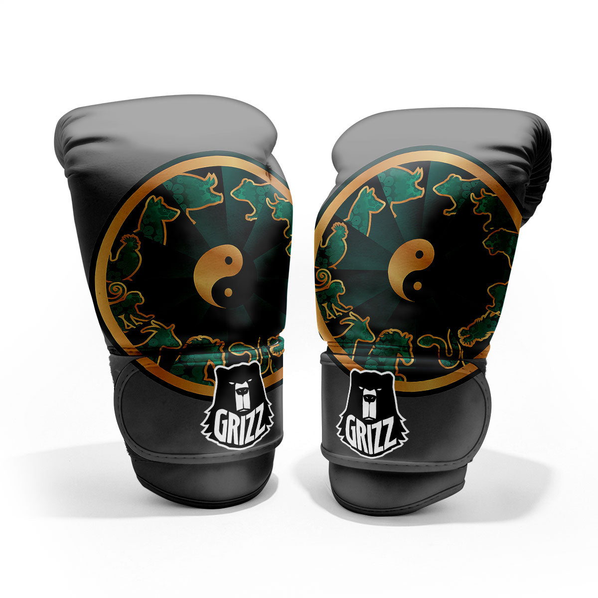 Chinese Zodiac Gold And Green Print Pro Boxing Glove