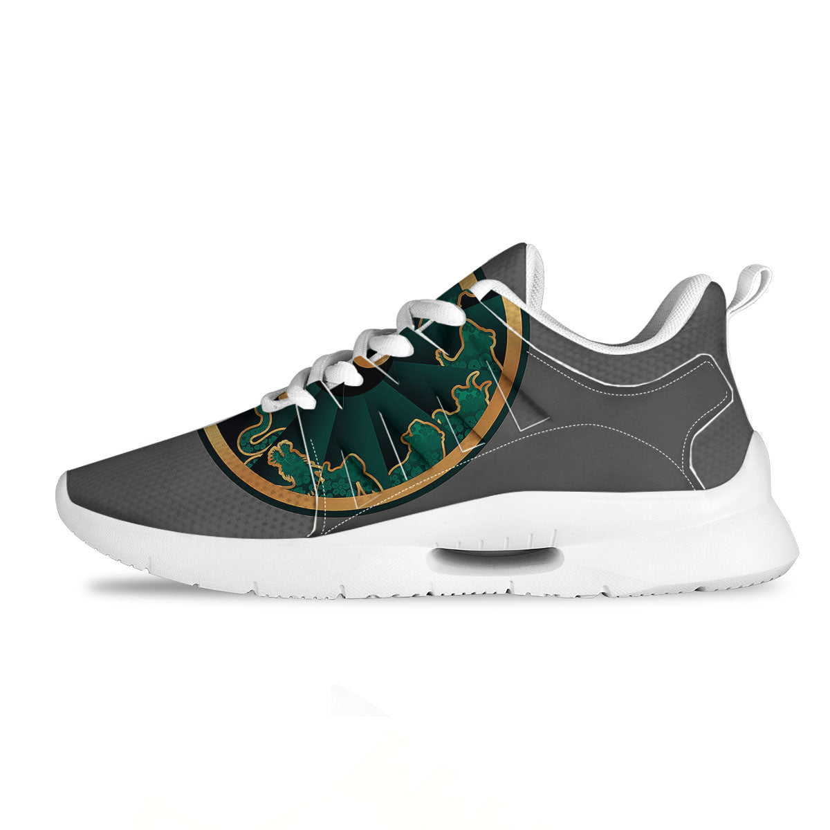 Chinese Zodiac Gold And Green Print Tennis Shoes-grizzshop
