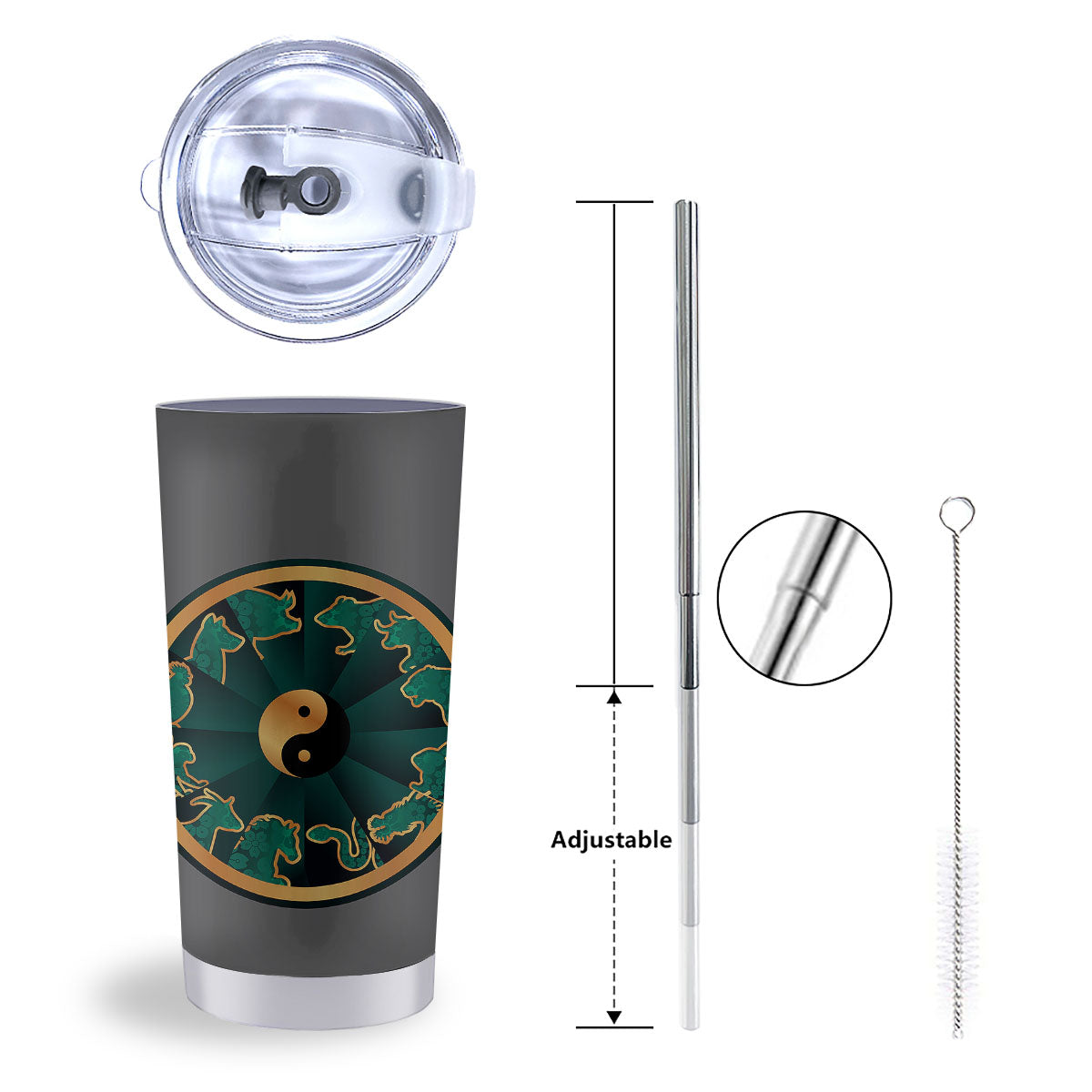 Chinese Zodiac Gold And Green Print Tumbler-grizzshop