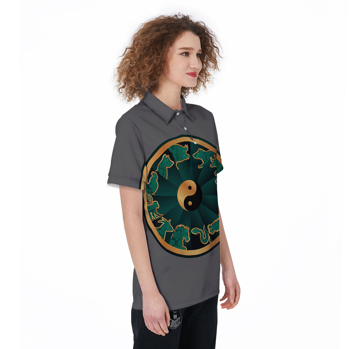 Chinese Zodiac Gold And Green Print Women's Golf Shirts-grizzshop