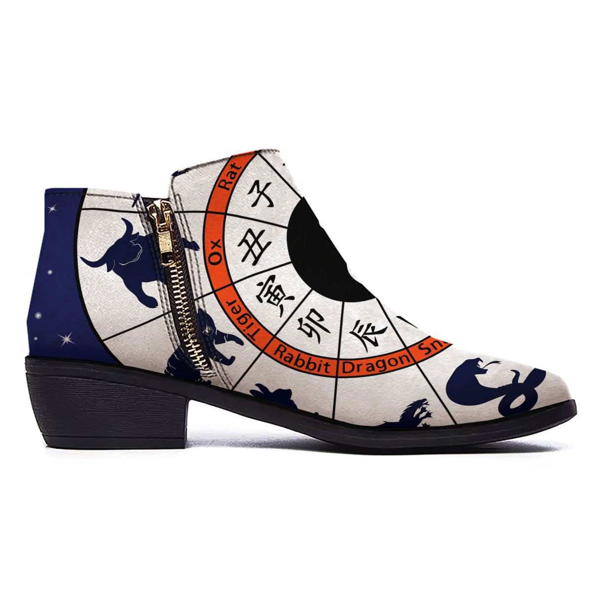 Chinese Zodiac Signs Yin Yang Print Ankle Boots-grizzshop