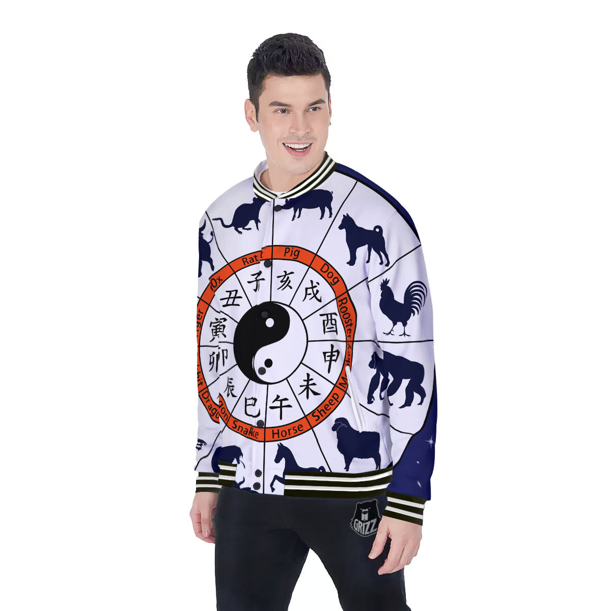 Chinese Zodiac Signs Yin Yang Print Baseball Jacket-grizzshop