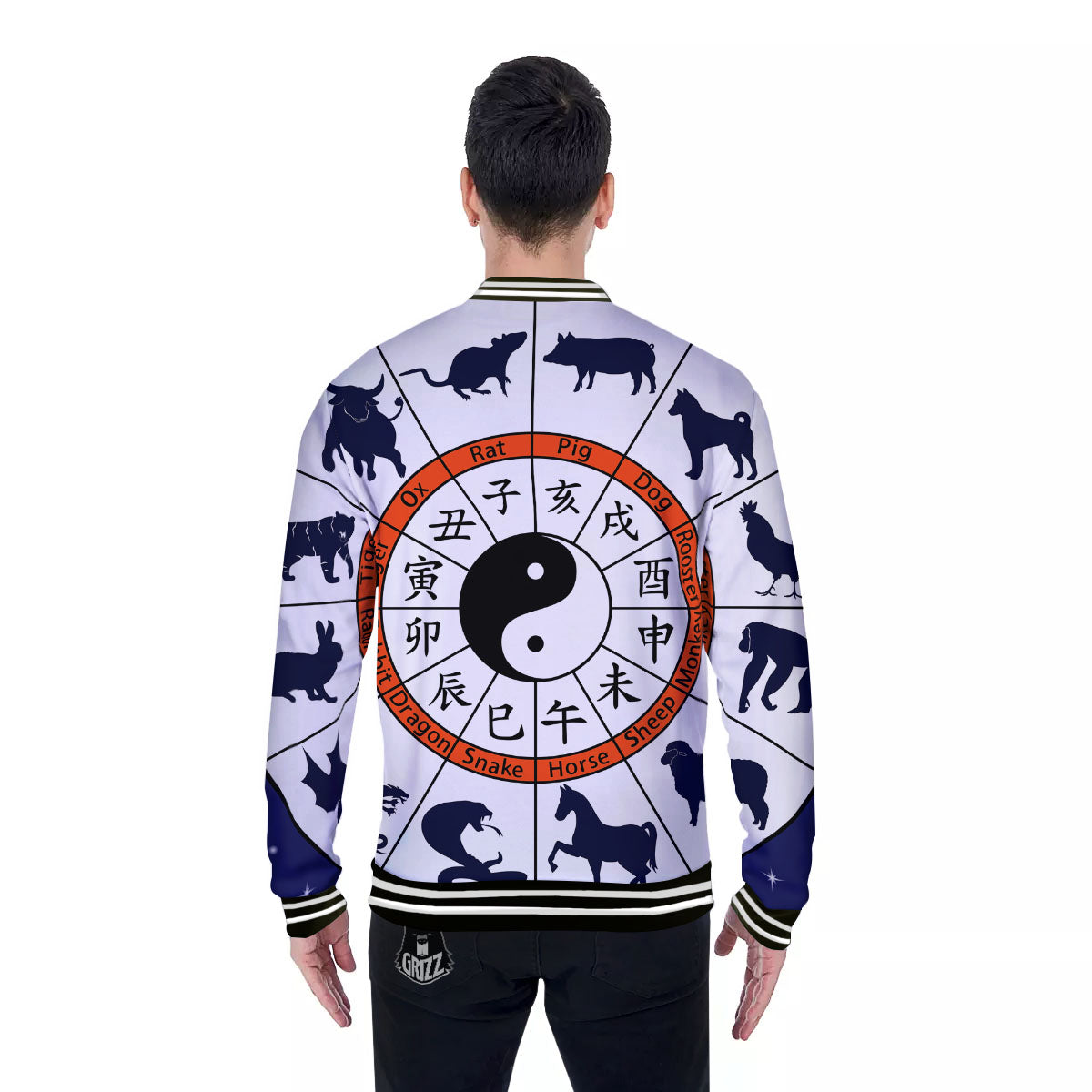 Chinese Zodiac Signs Yin Yang Print Baseball Jacket-grizzshop