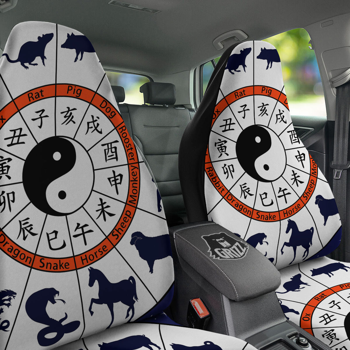 Chinese Zodiac Signs Yin Yang Print Car Seat Covers-grizzshop