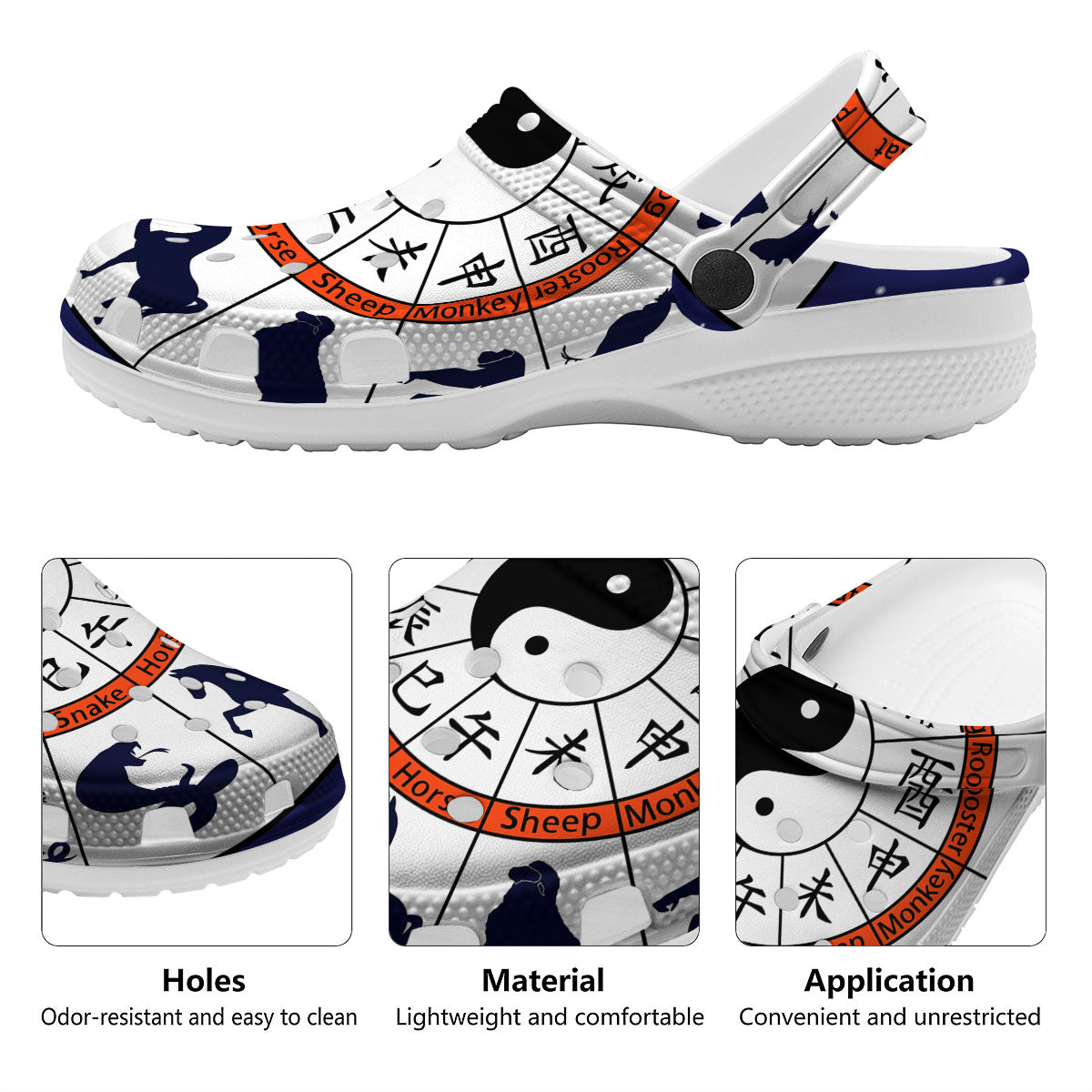 Chinese Zodiac Signs Yin Yang Print Clog-grizzshop