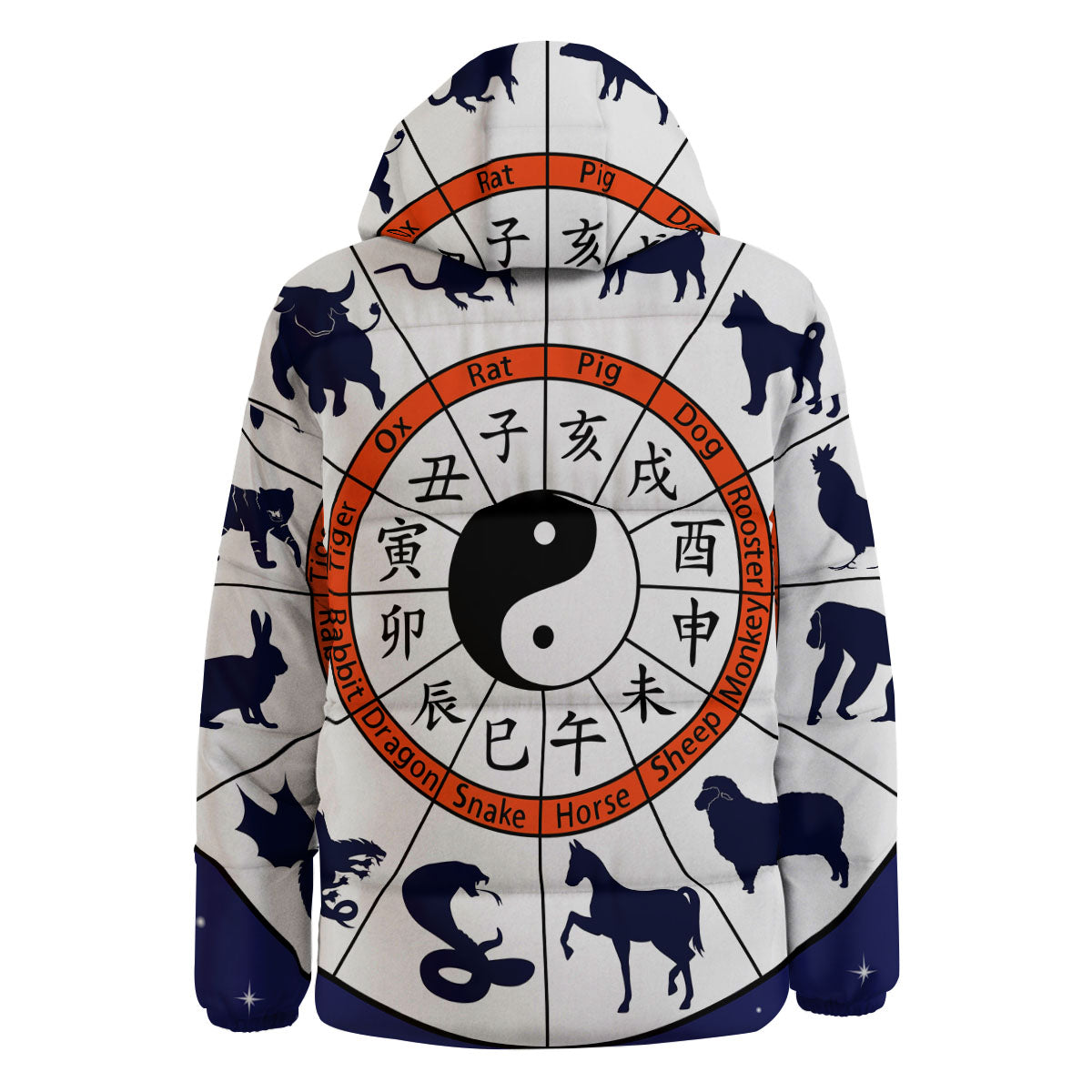 Chinese Zodiac Signs Yin Yang Print Down Jacket-grizzshop