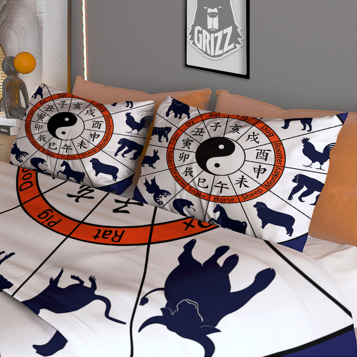 Chinese Zodiac Signs Yin Yang Print Duvet Cover Bedding Set