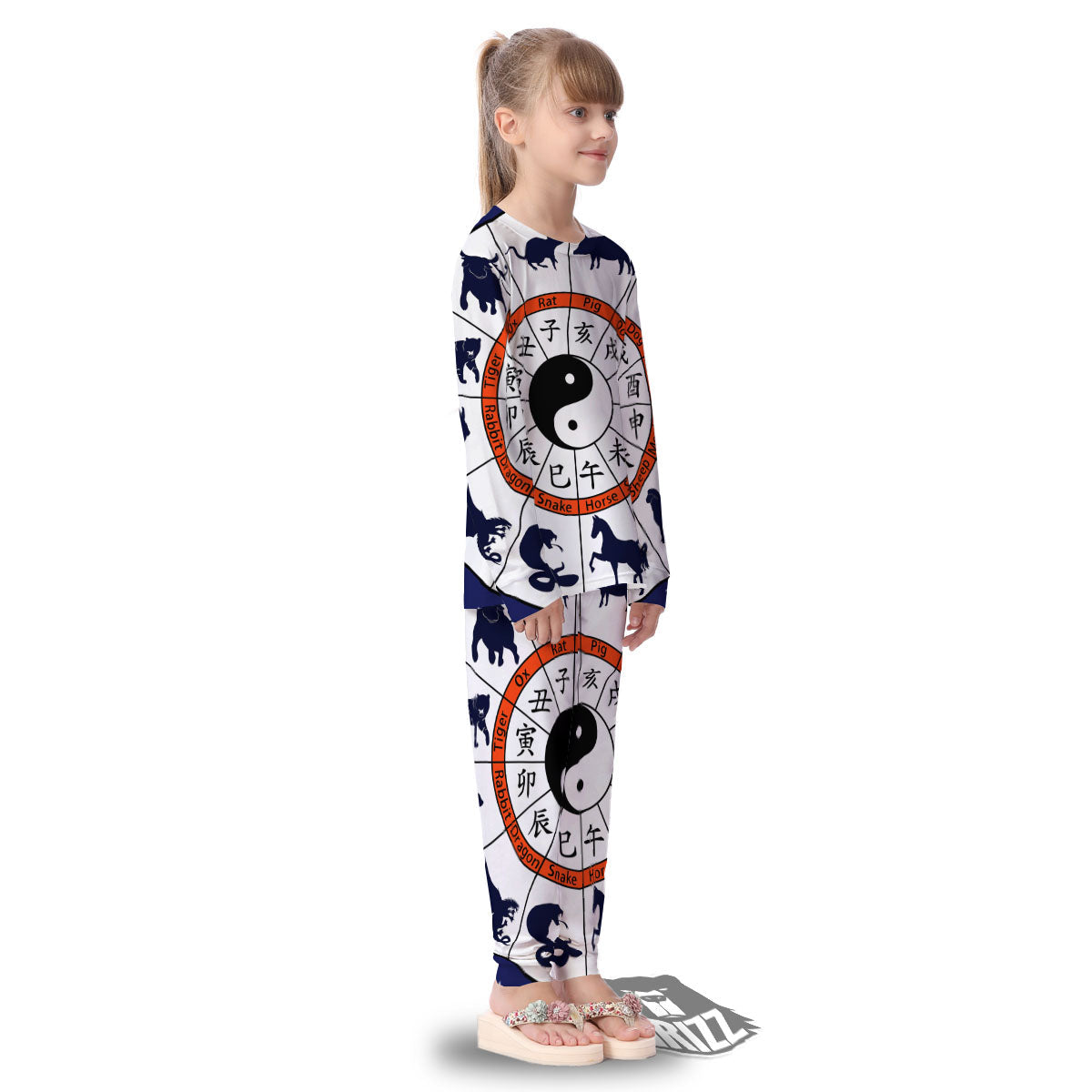 Chinese Zodiac Signs Yin Yang Print Kid's Pajamas-grizzshop