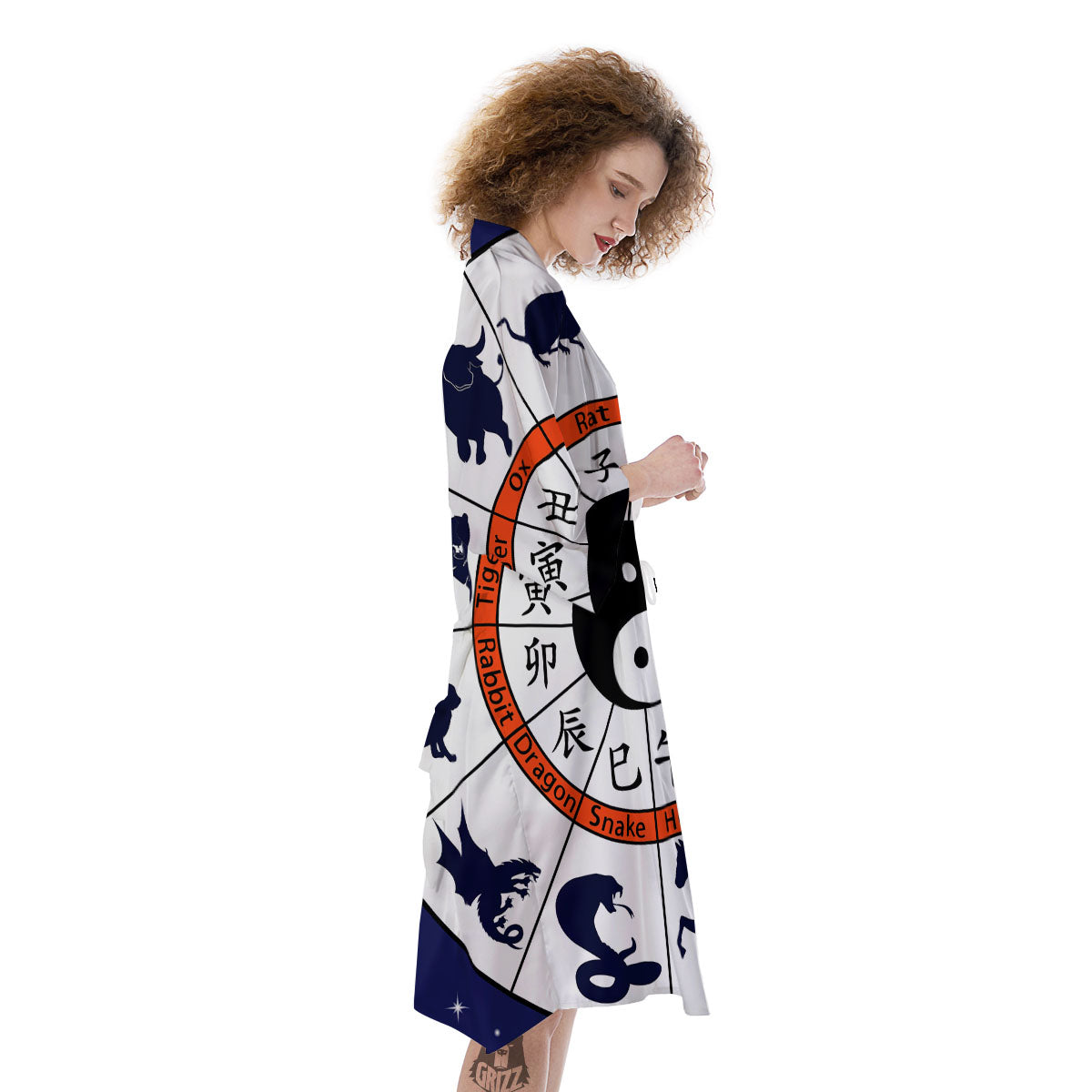 Chinese Zodiac Signs Yin Yang Print Kimono-grizzshop