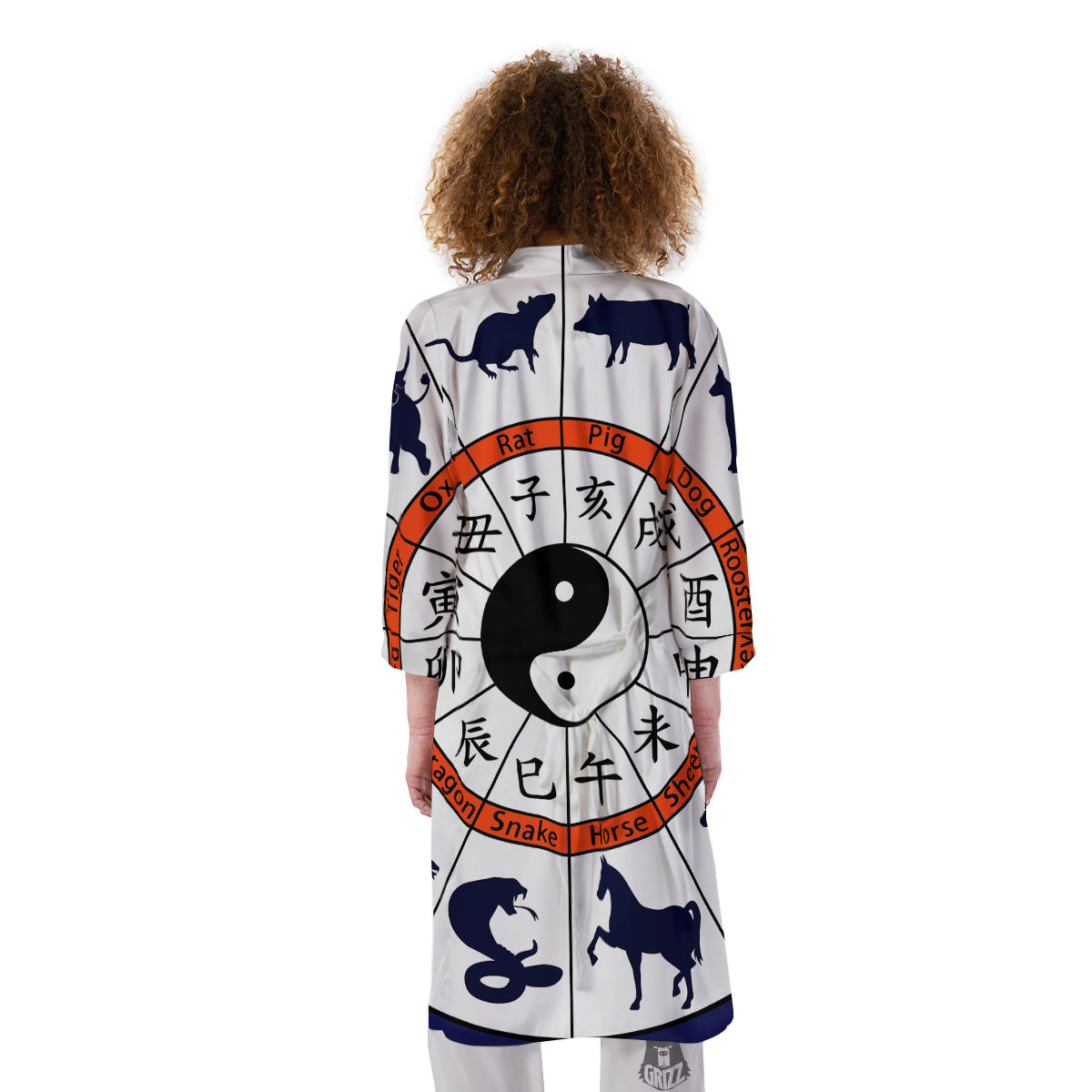 Chinese Zodiac Signs Yin Yang Print Kimono-grizzshop