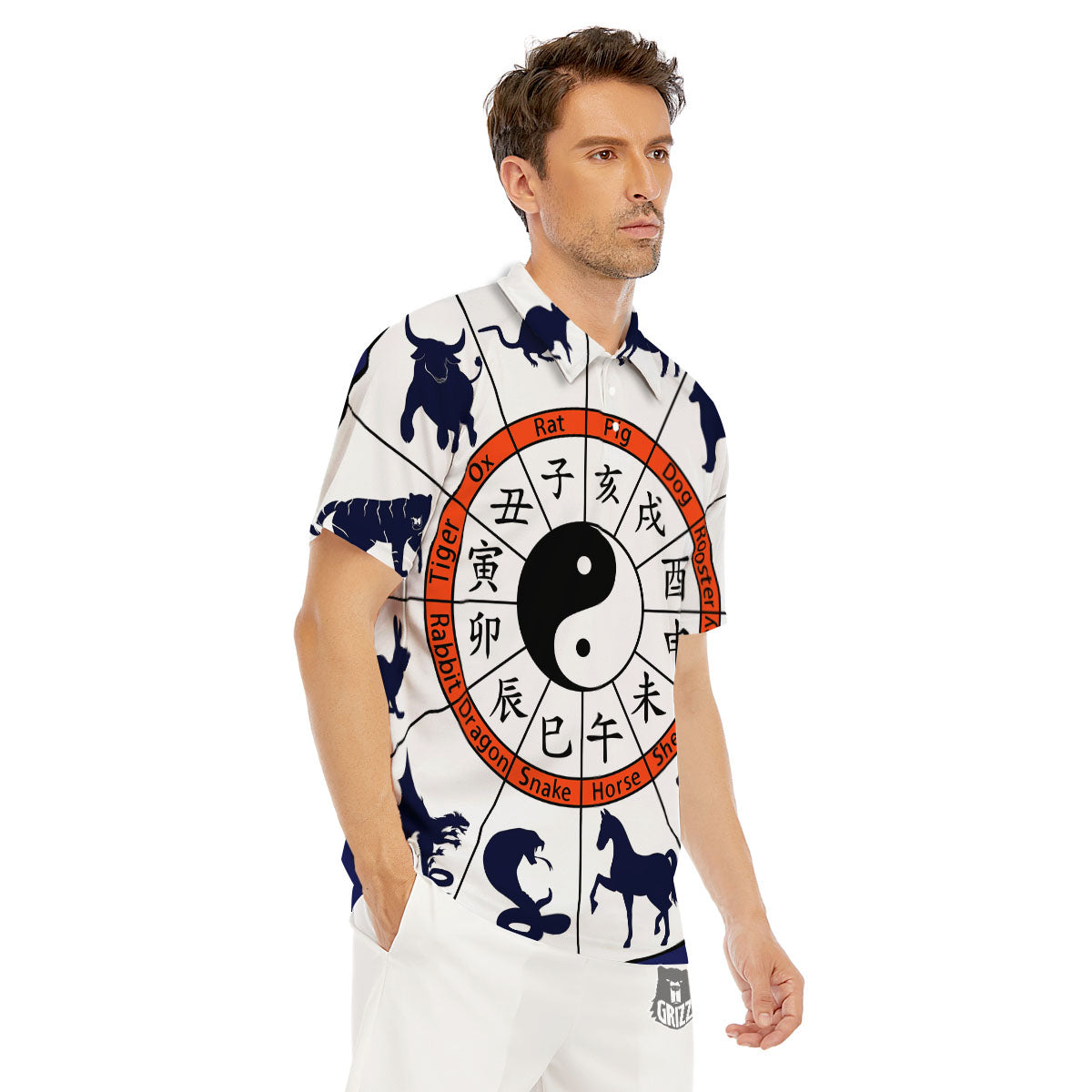 Chinese Zodiac Signs Yin Yang Print Men's Golf Shirts-grizzshop