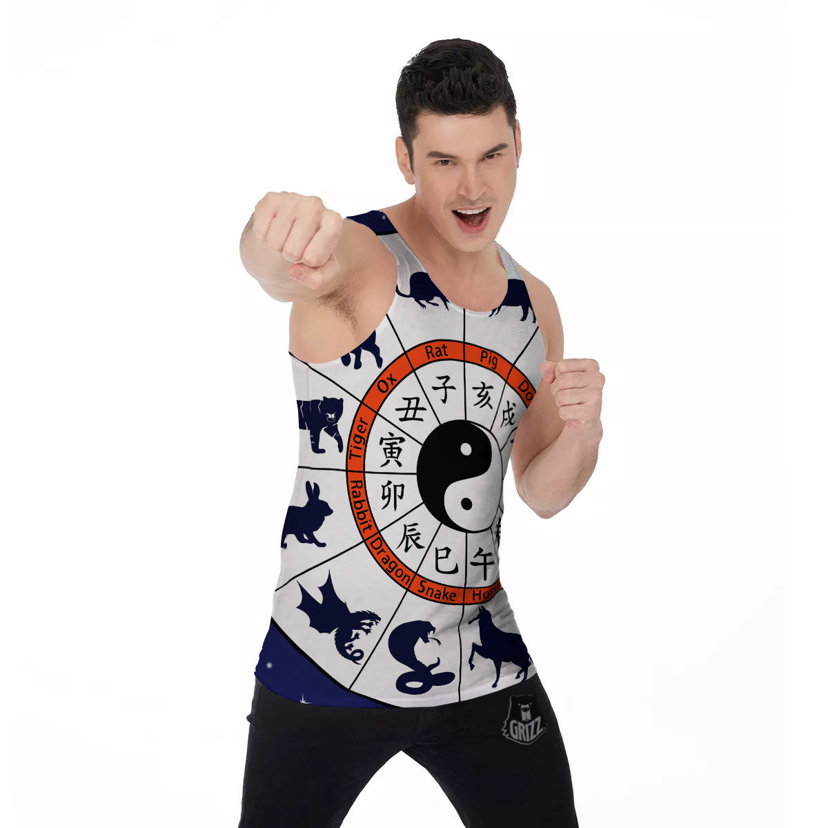 Chinese Zodiac Signs Yin Yang Print Men's Tank Top-grizzshop