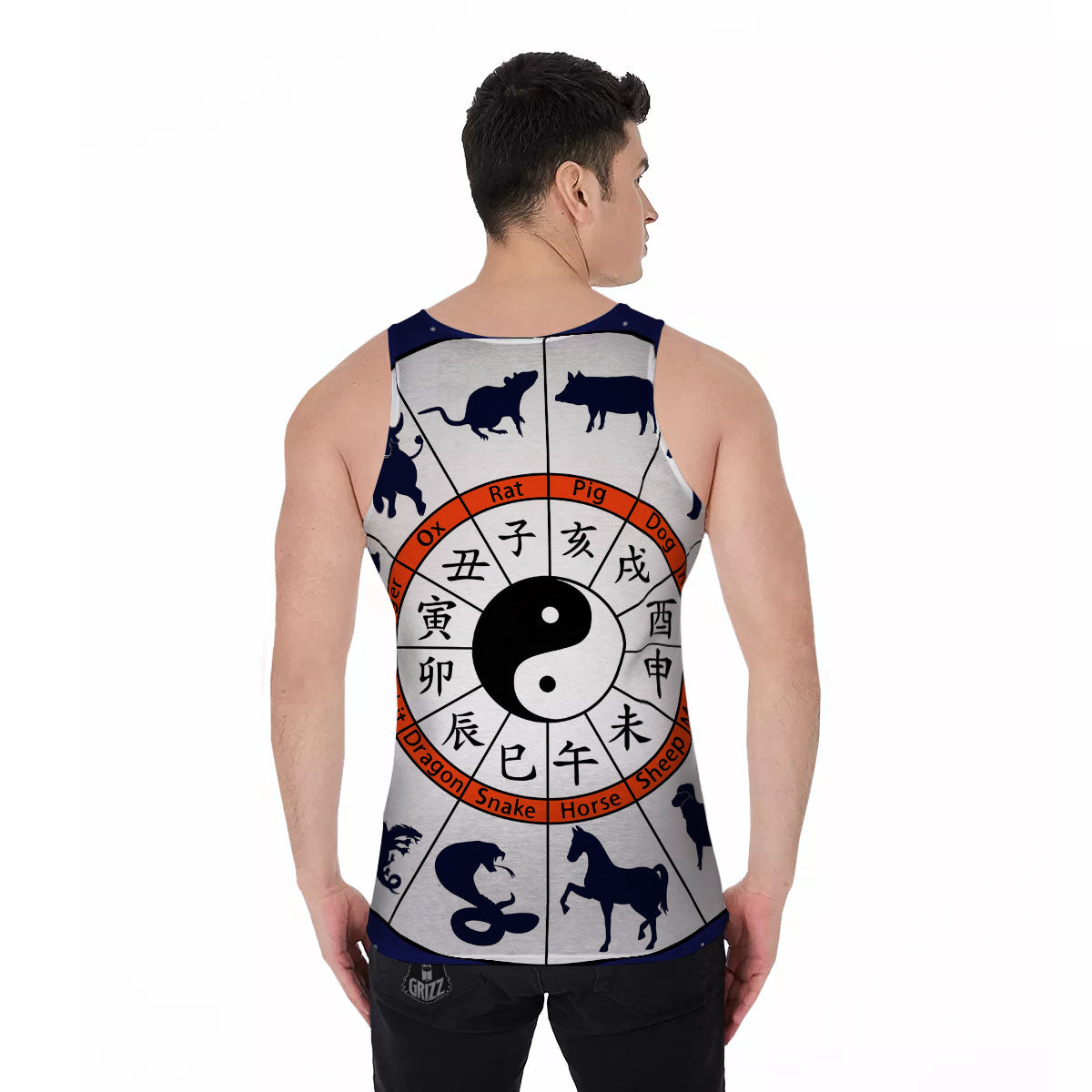 Chinese Zodiac Signs Yin Yang Print Men's Tank Top-grizzshop