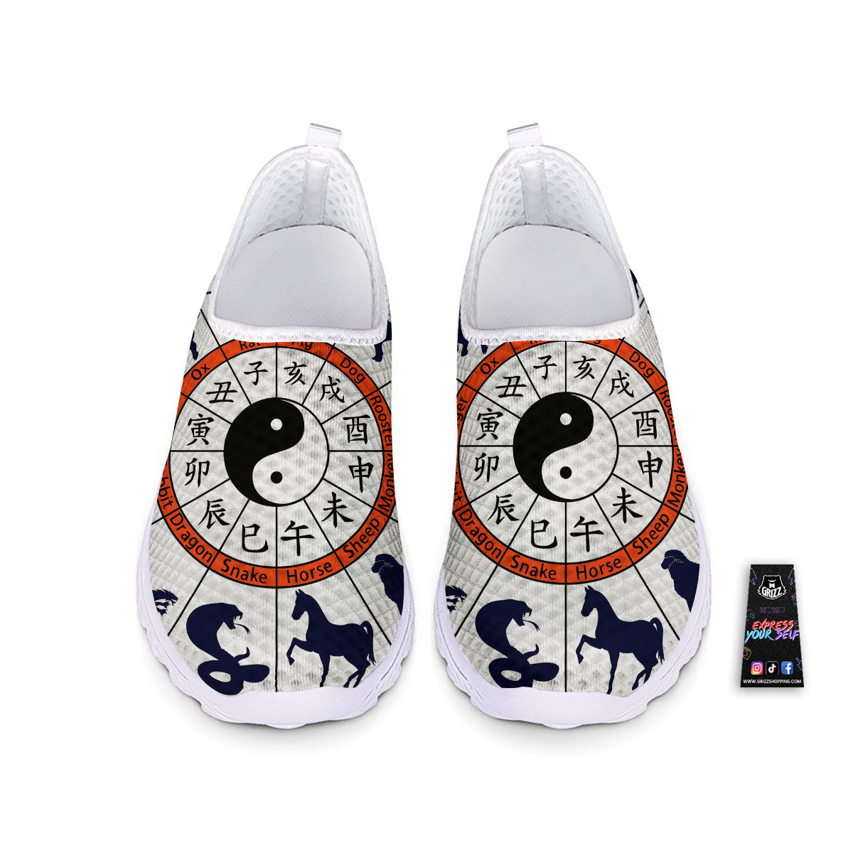 Chinese Zodiac Signs Yin Yang Print Nurse Shoes-grizzshop