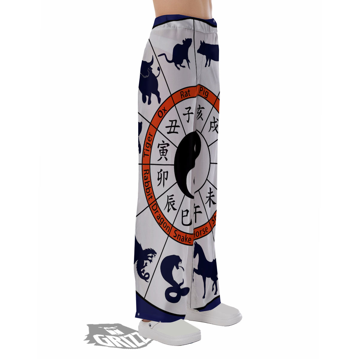 Chinese Zodiac Signs Yin Yang Print Pajama Pants-grizzshop