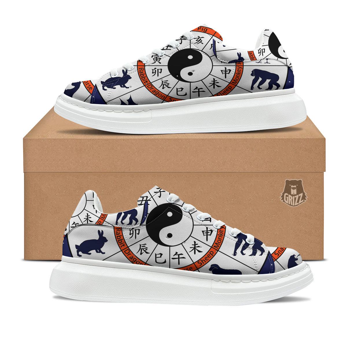 Chinese Zodiac Signs Yin Yang Print Platform Shoes-grizzshop
