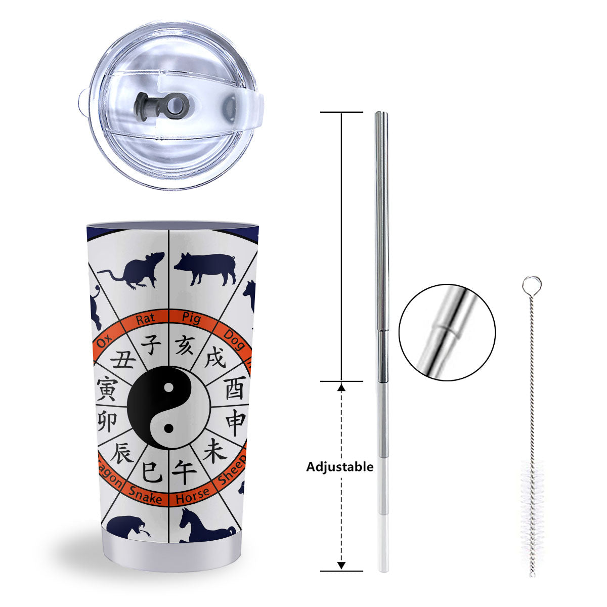 Chinese Zodiac Signs Yin Yang Print Tumbler-grizzshop