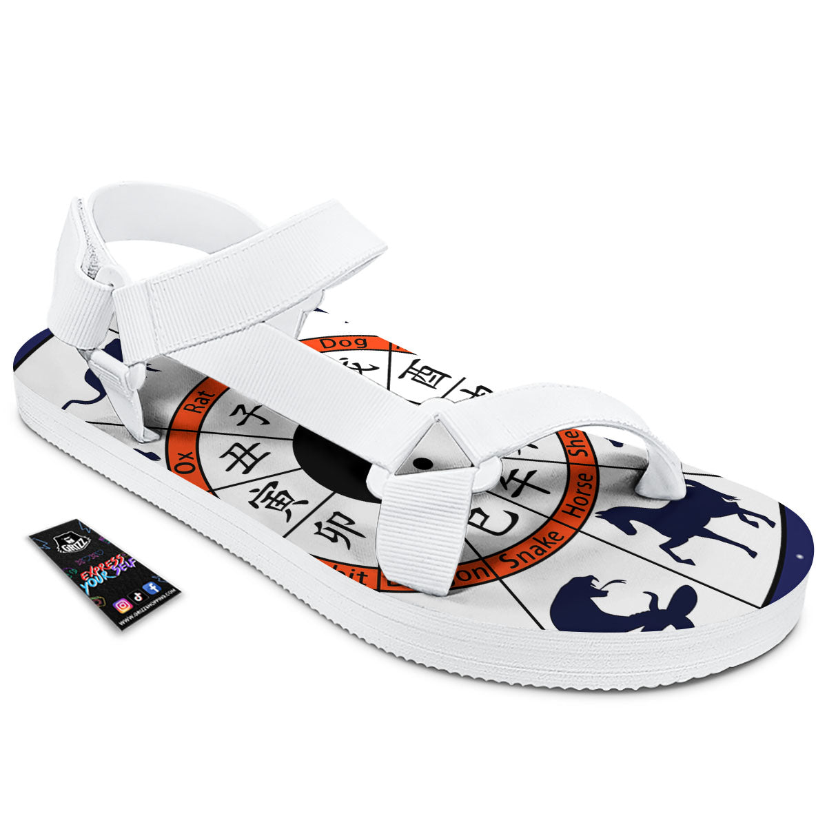 Chinese Zodiac Signs Yin Yang Print White Open Toe Sandals-grizzshop