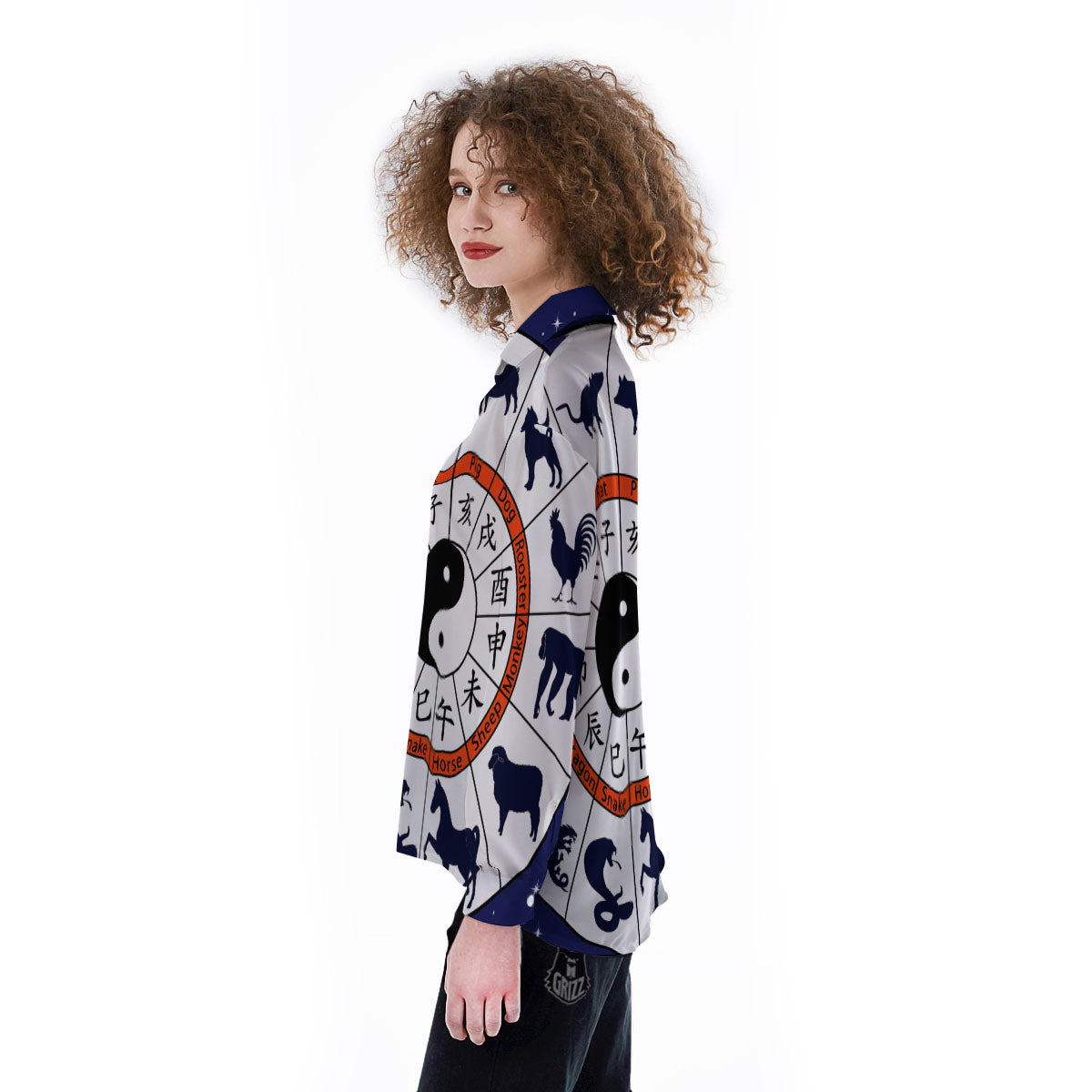 Chinese Zodiac Signs Yin Yang Print Women's Long Sleeve Shirts-grizzshop