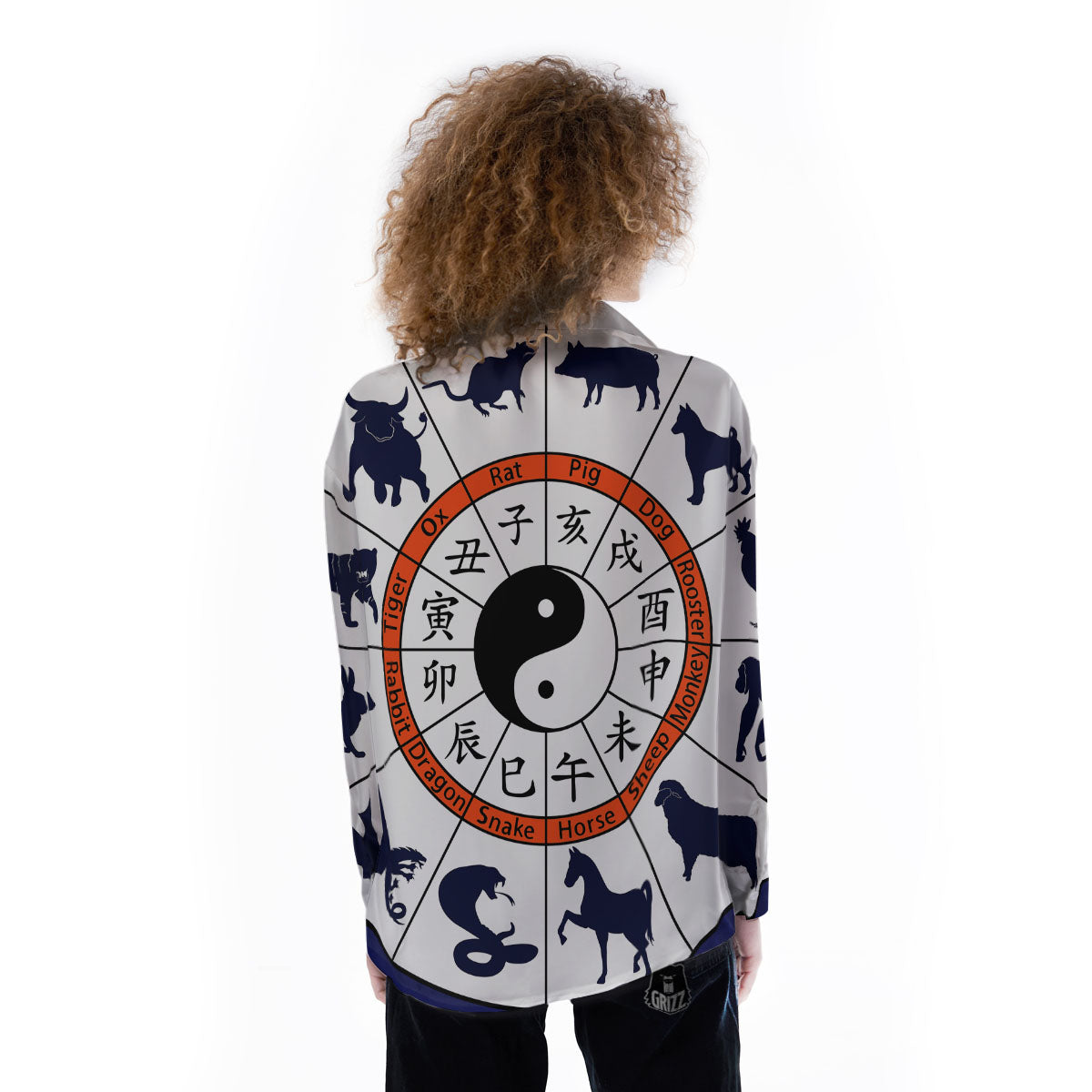 Chinese Zodiac Signs Yin Yang Print Women's Long Sleeve Shirts-grizzshop