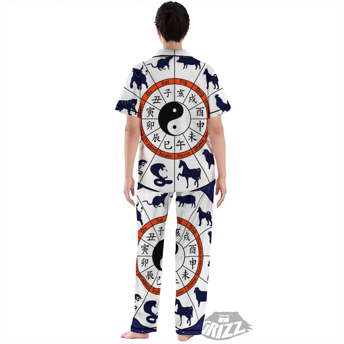 Chinese Zodiac Signs Yin Yang Print Women's Pajamas Set-grizzshop