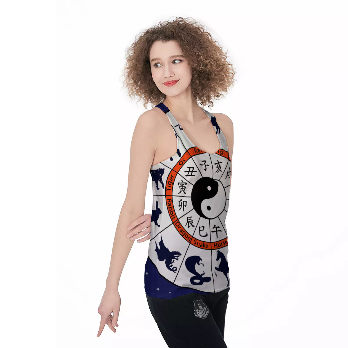 Chinese Zodiac Signs Yin Yang Print Women's Racerback Tank Top-grizzshop