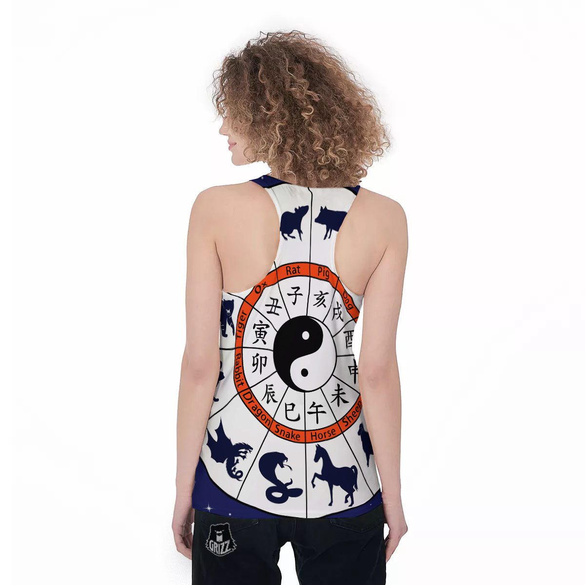 Chinese Zodiac Signs Yin Yang Print Women's Racerback Tank Top-grizzshop