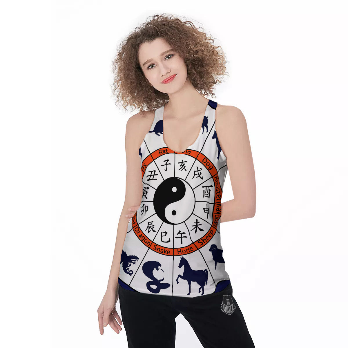 Chinese Zodiac Signs Yin Yang Print Women's Racerback Tank Top-grizzshop