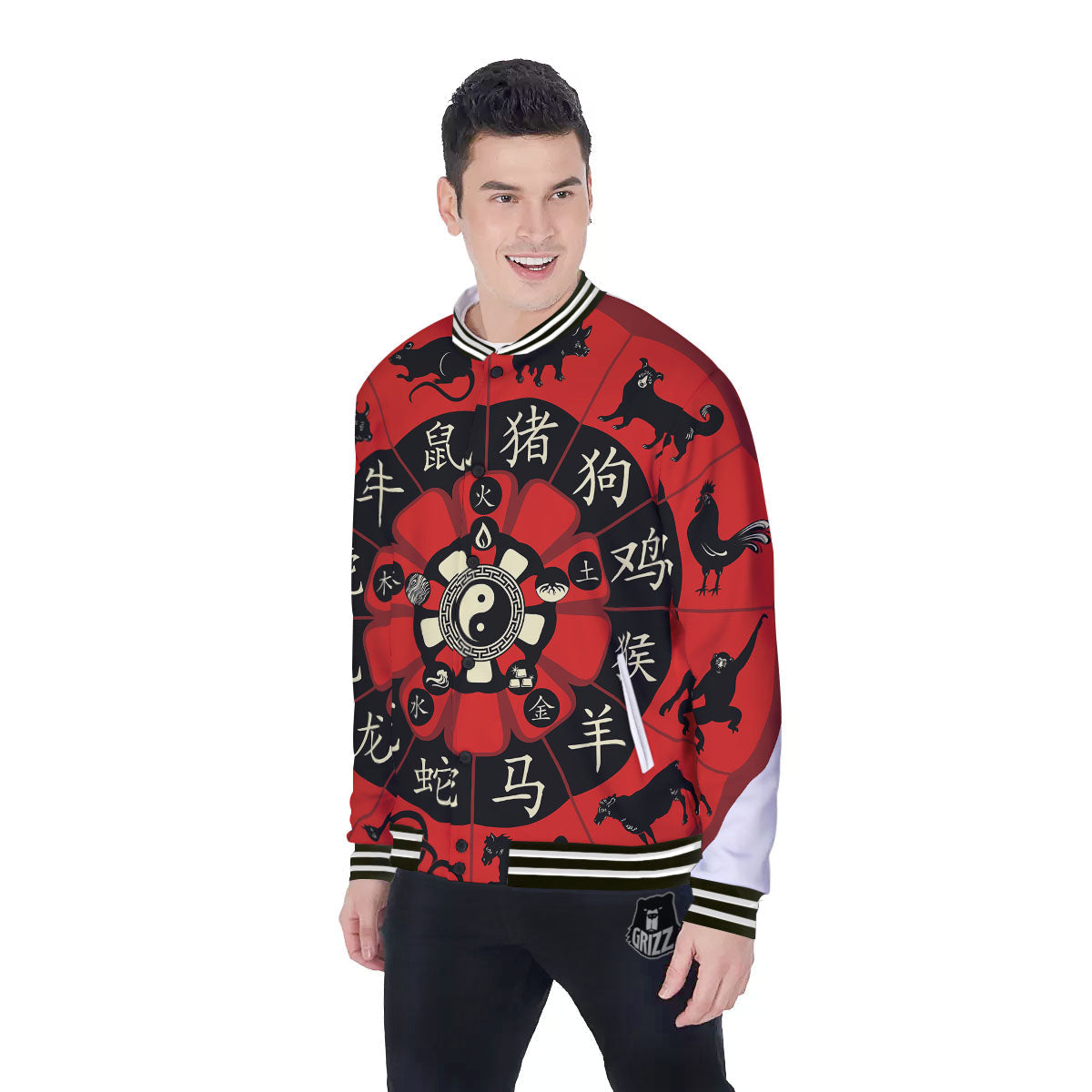 Chinese Zodiac Wheel Yin Yang Print Baseball Jacket-grizzshop