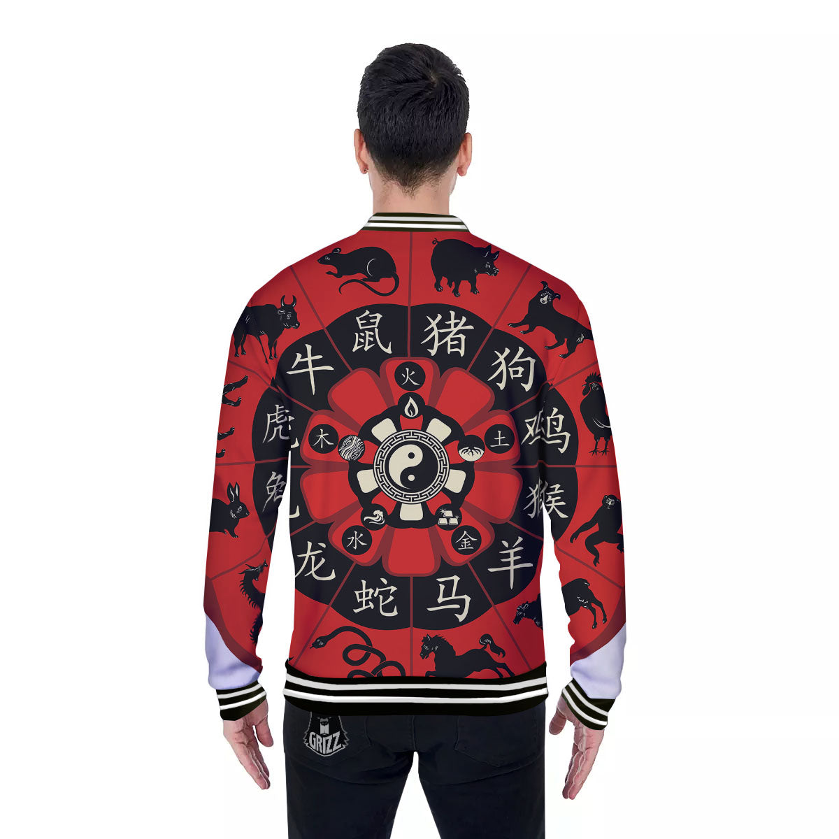 Chinese Zodiac Wheel Yin Yang Print Baseball Jacket-grizzshop
