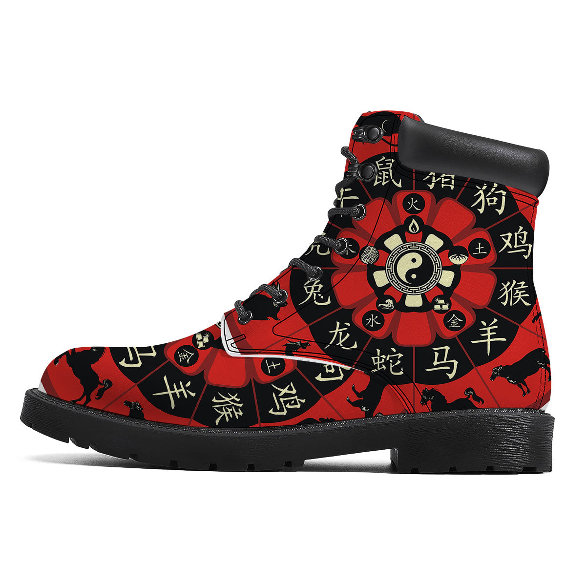 Chinese Zodiac Wheel Yin Yang Print Boots-grizzshop
