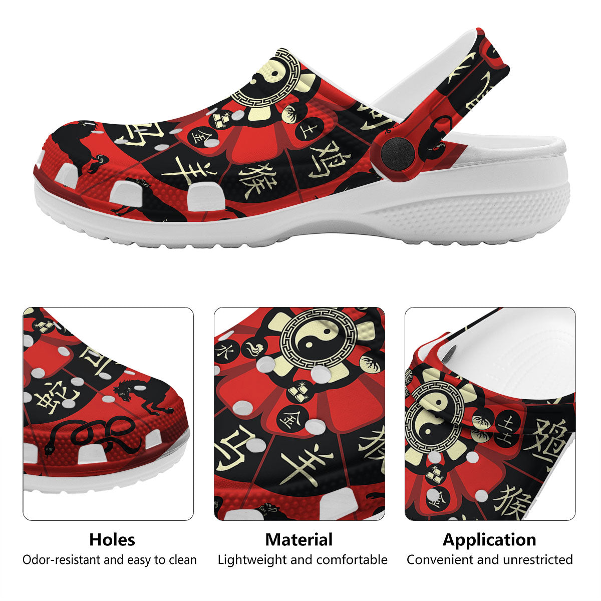Chinese Zodiac Wheel Yin Yang Print Clog-grizzshop