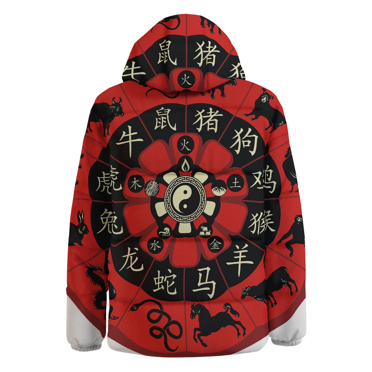 Chinese Zodiac Wheel Yin Yang Print Down Jacket-grizzshop