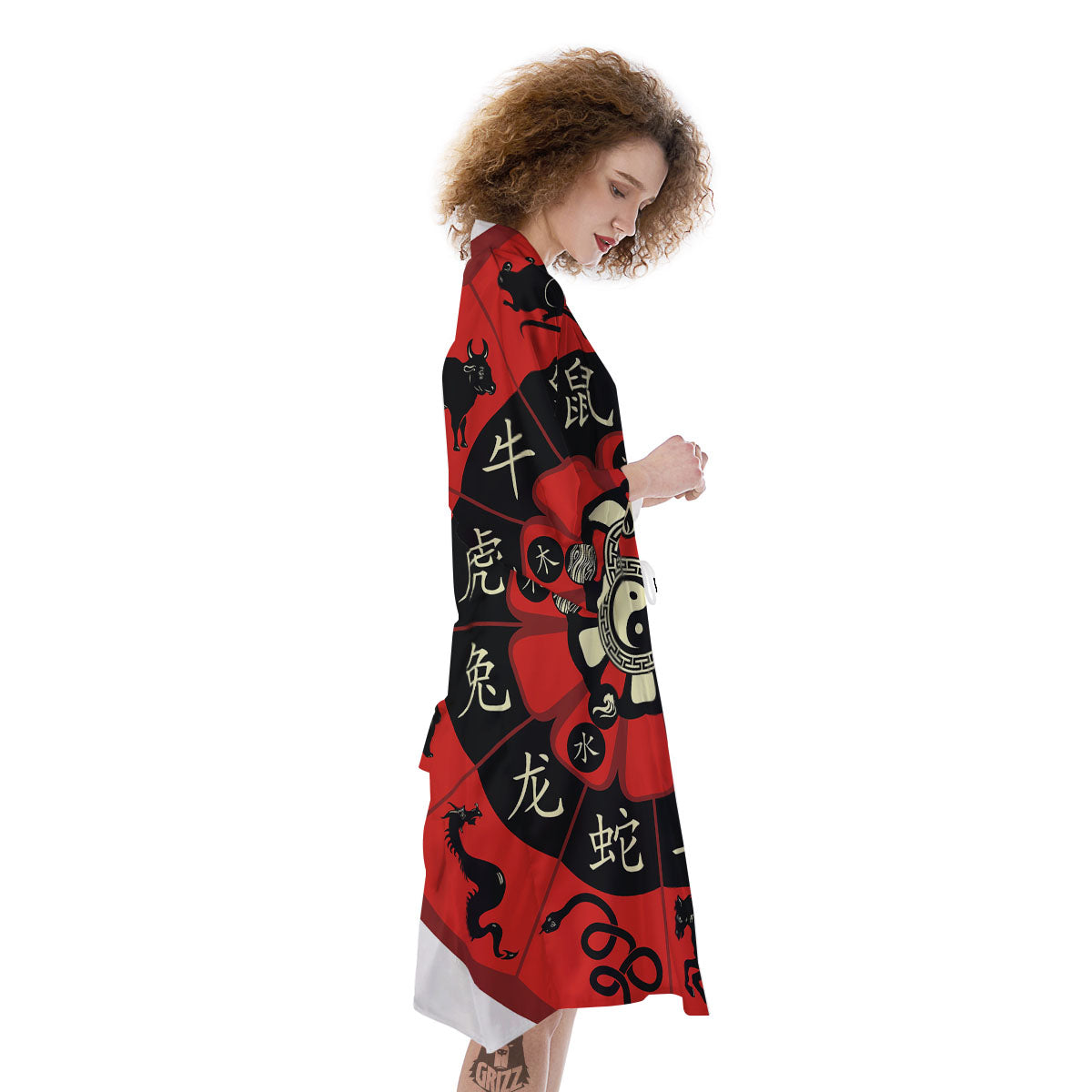 Chinese Zodiac Wheel Yin Yang Print Kimono-grizzshop