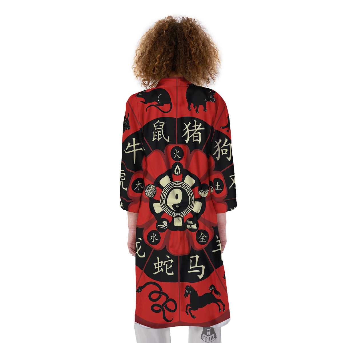 Chinese Zodiac Wheel Yin Yang Print Kimono-grizzshop