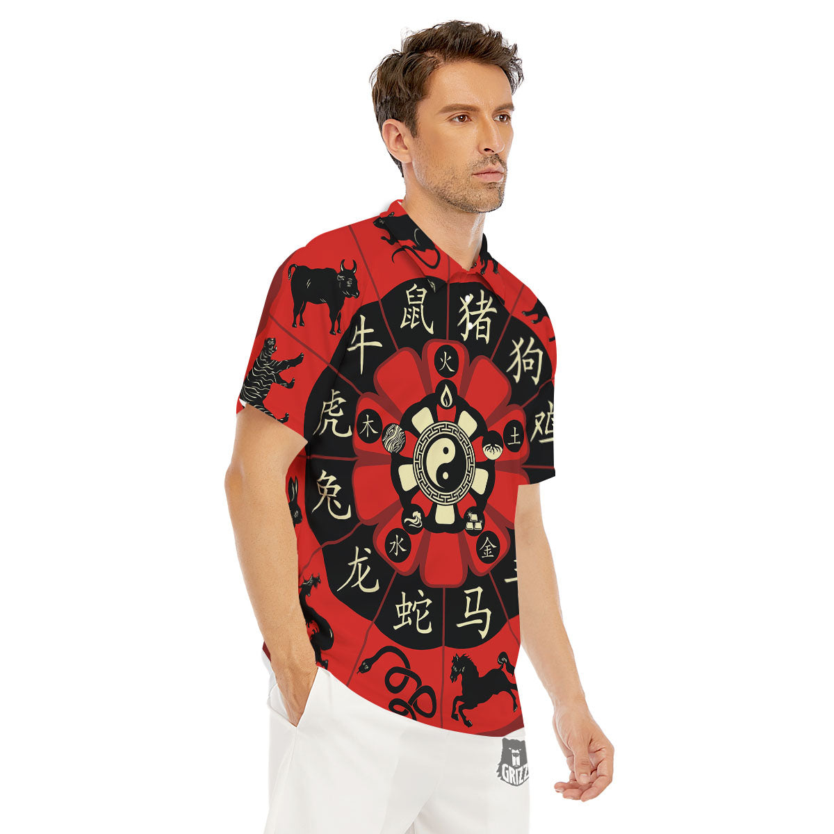 Chinese Zodiac Wheel Yin Yang Print Men's Golf Shirts-grizzshop