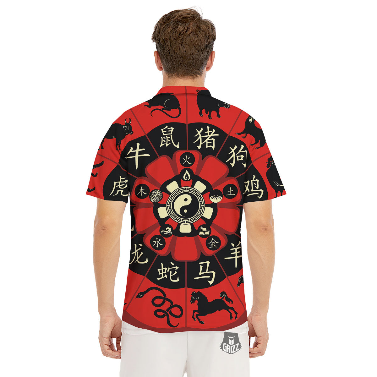 Chinese Zodiac Wheel Yin Yang Print Men's Golf Shirts-grizzshop