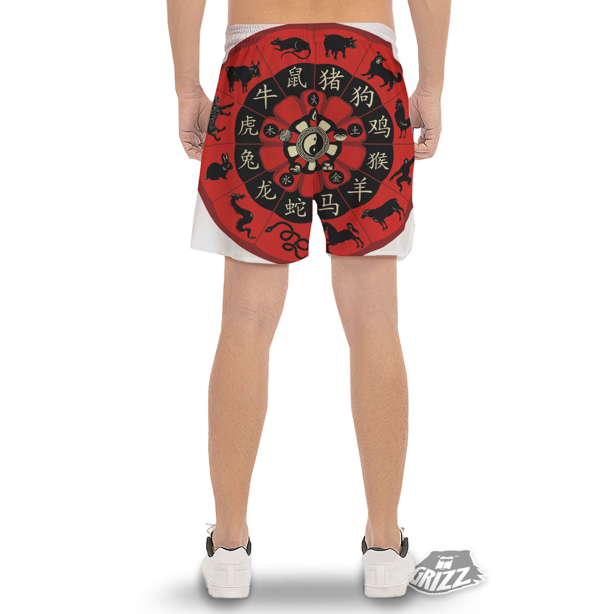 Chinese Zodiac Wheel Yin Yang Print Men's Gym Shorts-grizzshop