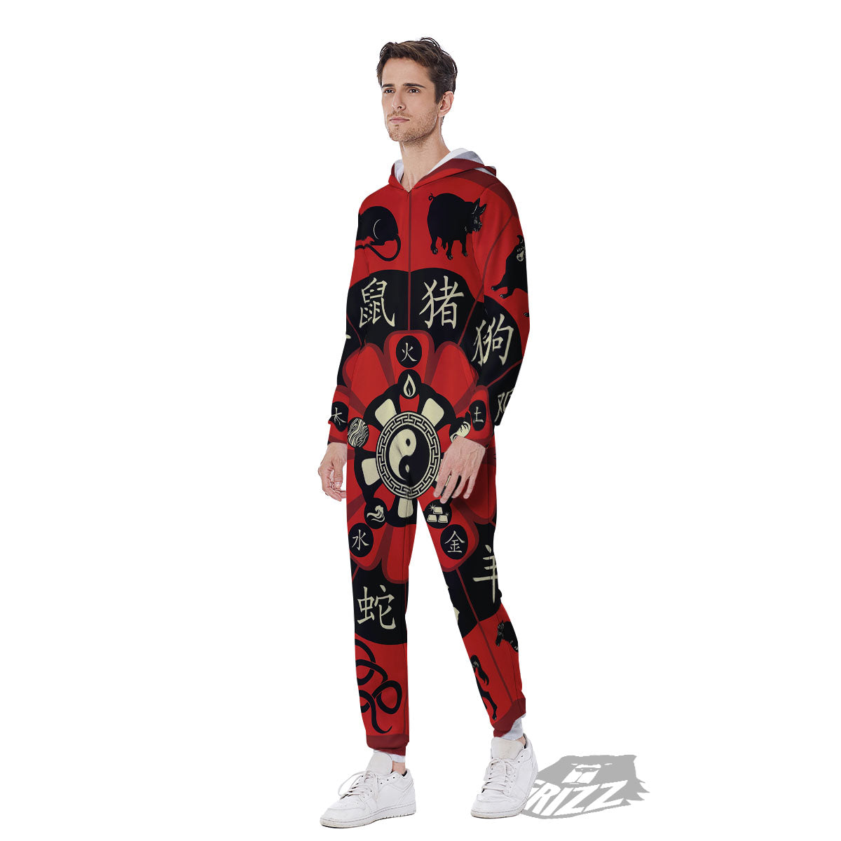 Chinese Zodiac Wheel Yin Yang Print Men's Jumpsuit-grizzshop