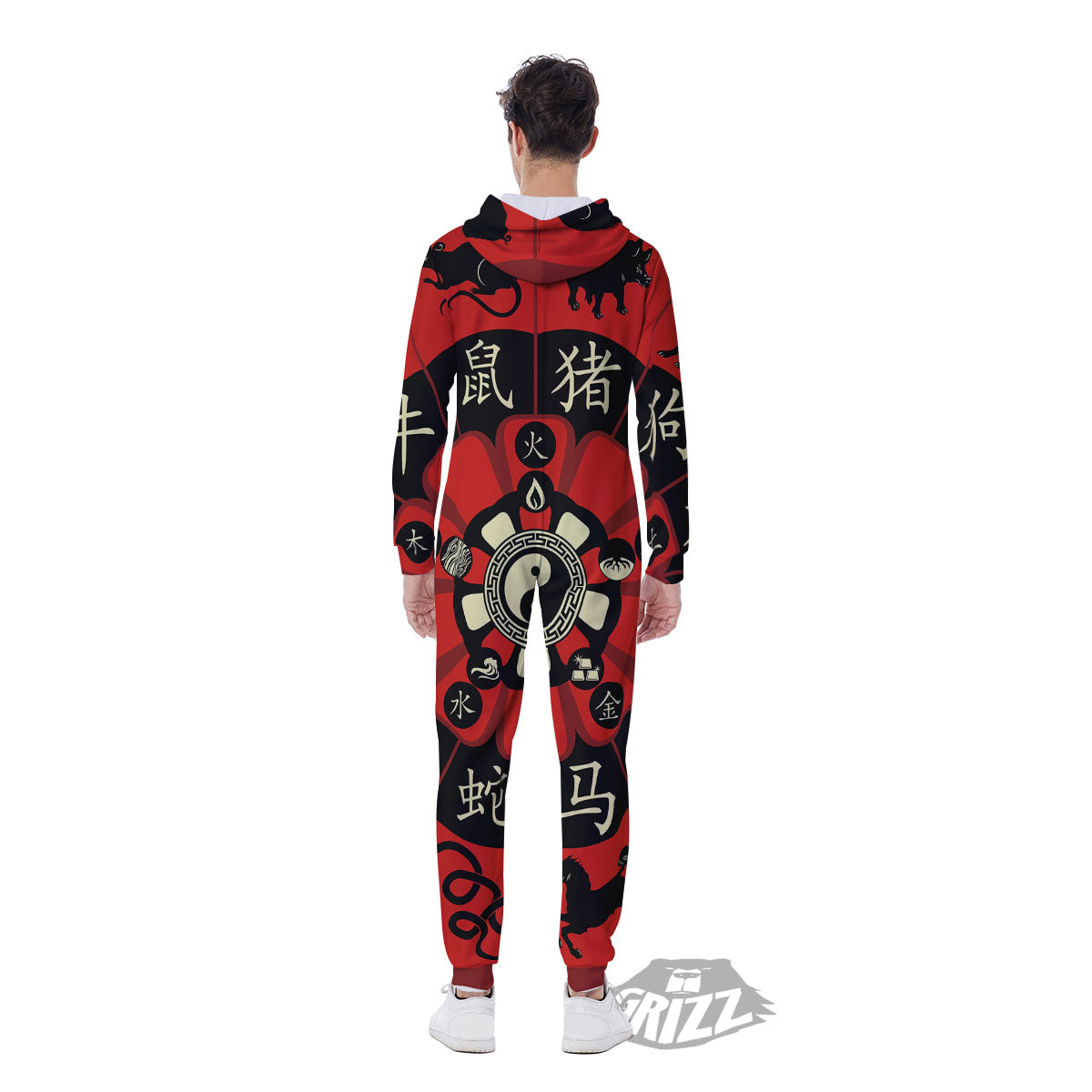 Chinese Zodiac Wheel Yin Yang Print Men's Jumpsuit-grizzshop