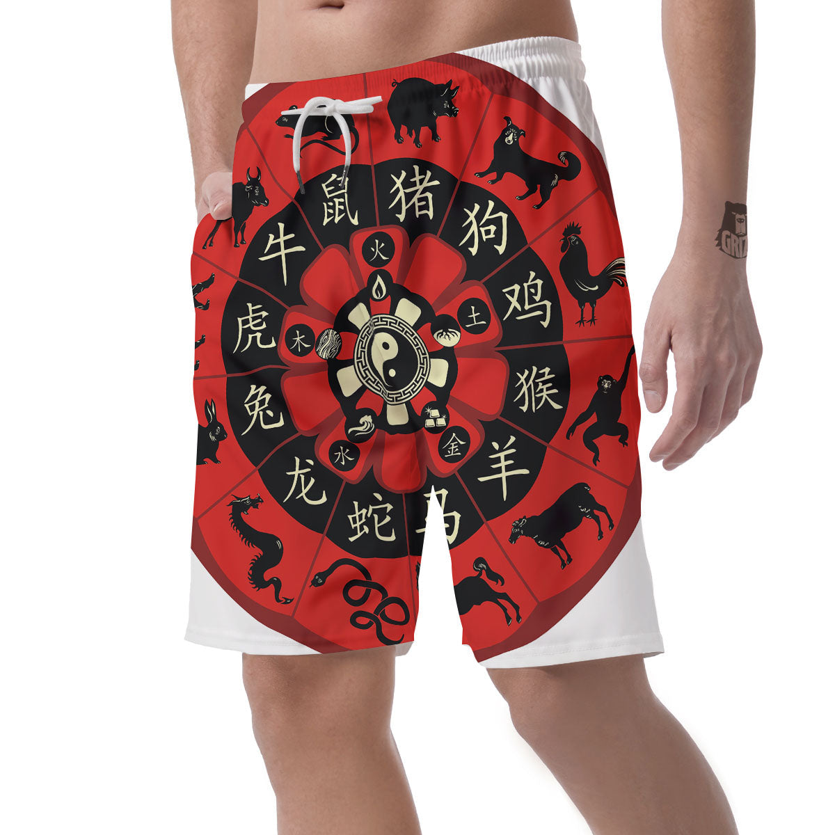 Chinese Zodiac Wheel Yin Yang Print Men's Shorts-grizzshop